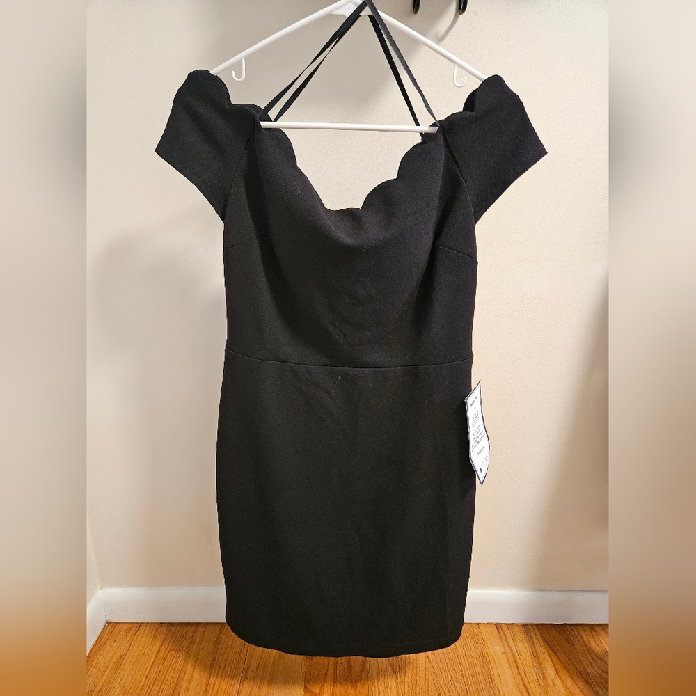 Macy's black off-shoulder cocktail dress